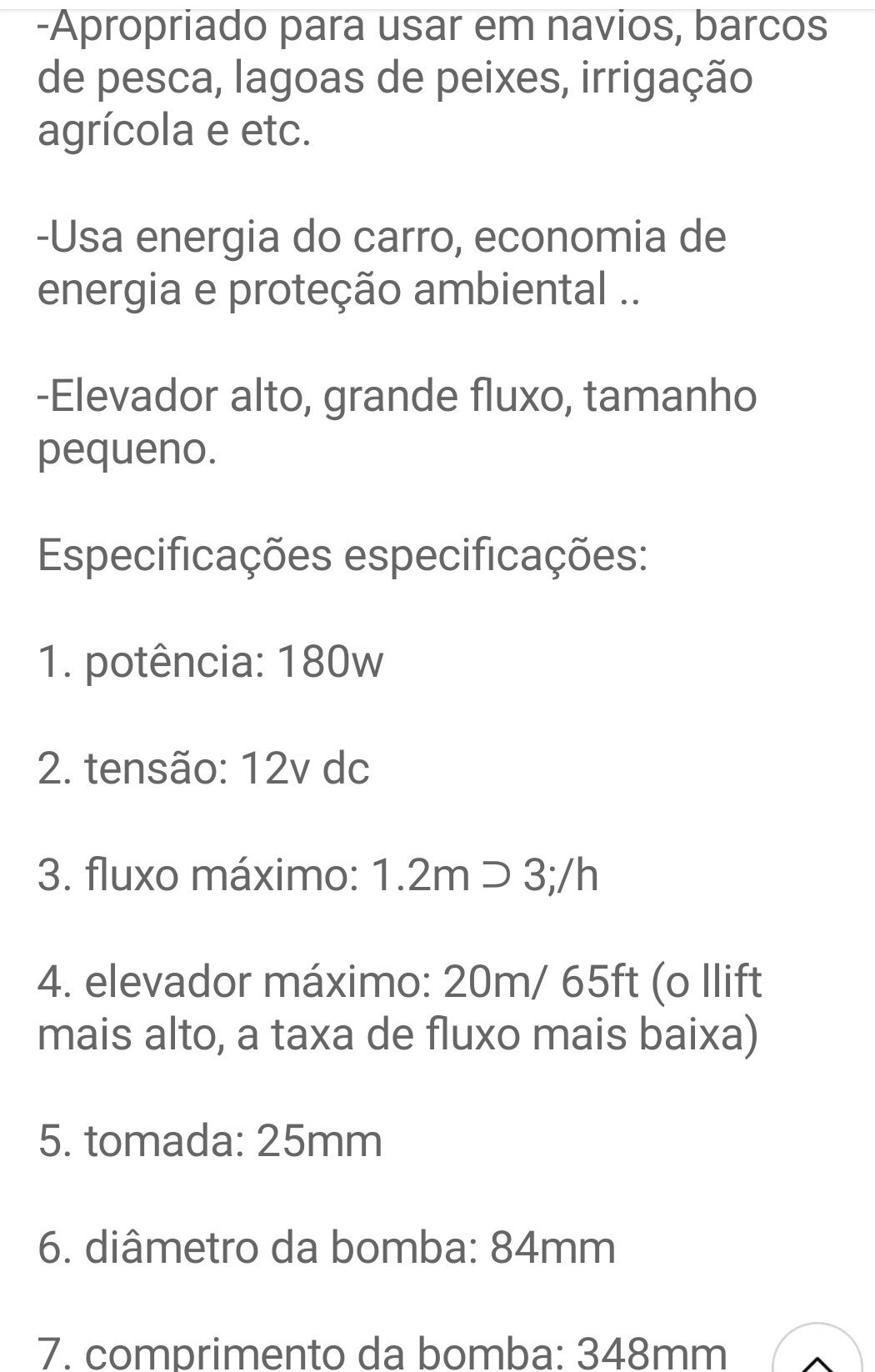 Bomba de Água 12 volts 180 watts ,24volts,370 watts,48 volts