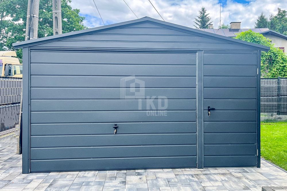 Garaż Blaszany 4X6M Brama Uchylna Drzwi Antracyt Rynn Dach Tkd257