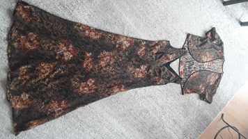 Elegancka długa wizytowa koronkowa sukienka z bolerkiem r. 46