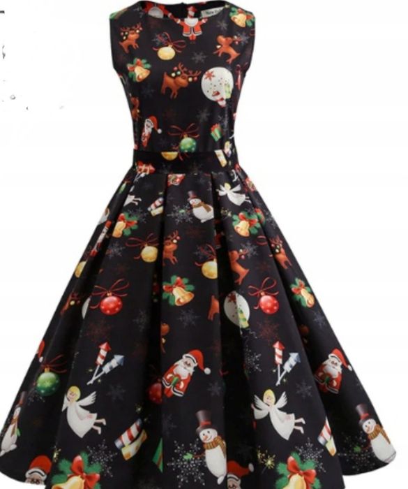 Sukienka ŚWIĄTECZNA XL wzory mikołaj renifer bałwanek