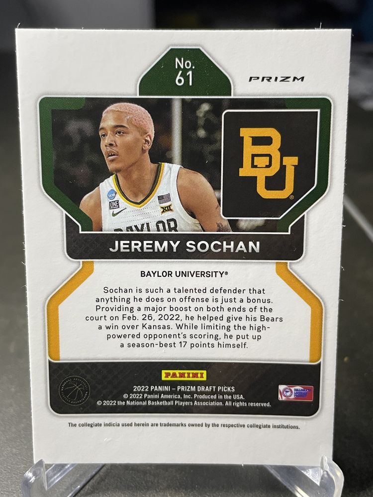 Jeremy Sochan Rookie Prizm Holo karta NBA Baylor San Antonio Spurs