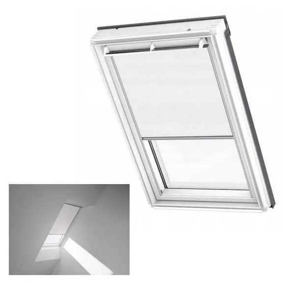 Roleta Biała zaciemniająca 55x78 Velux DKL CK02 1025S prowadnice alu