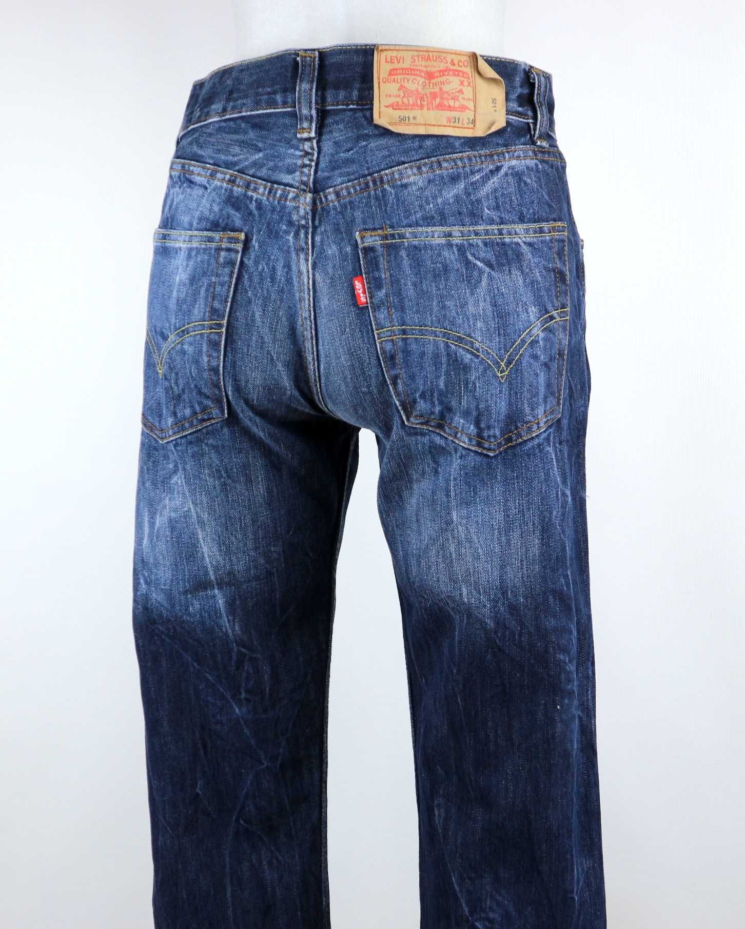 Levis 501 spodnie jeansy W31 L34 pas 2 x 39 cm