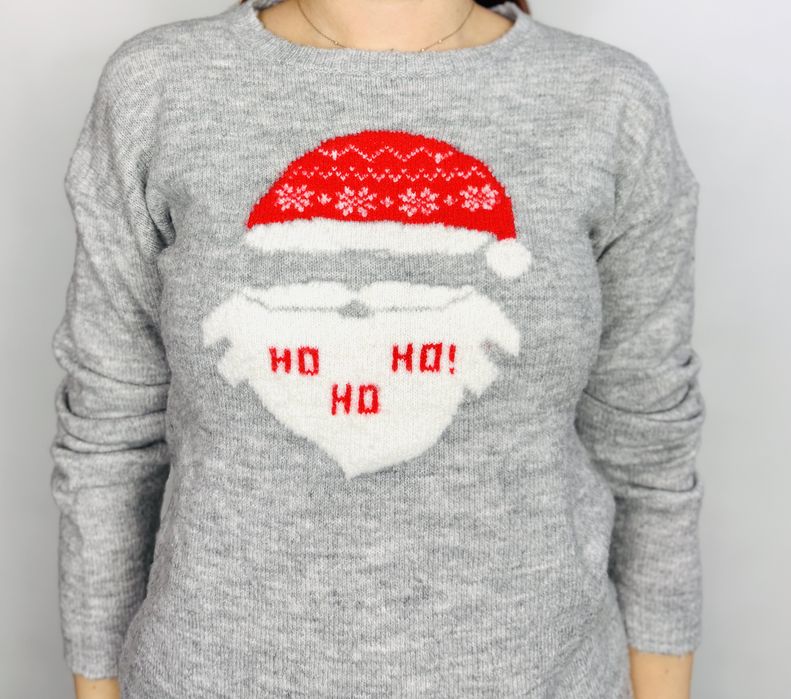 Szary świąteczny sweter z Mikołajem S 36