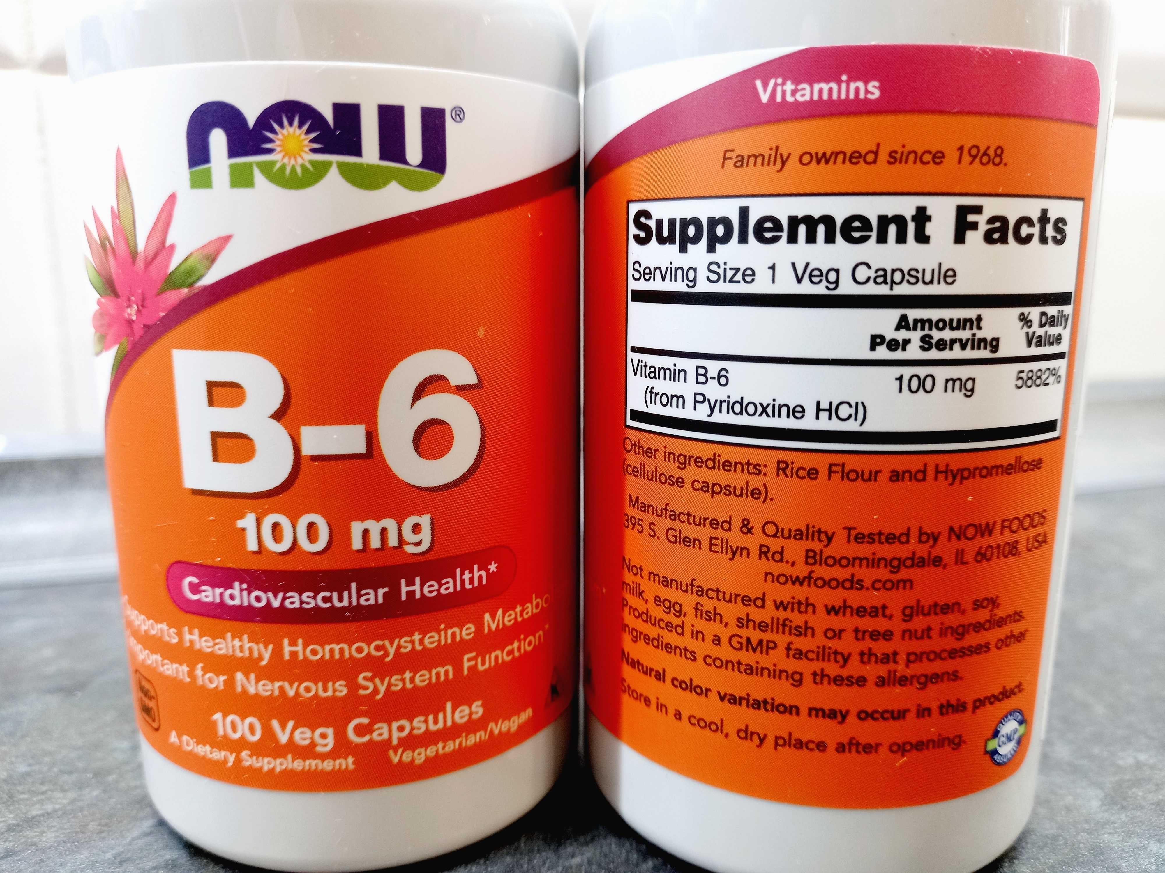 Now Foods, Vitamin B-6 100 мг (100 капс.), витамин В-6, вітамін В-6