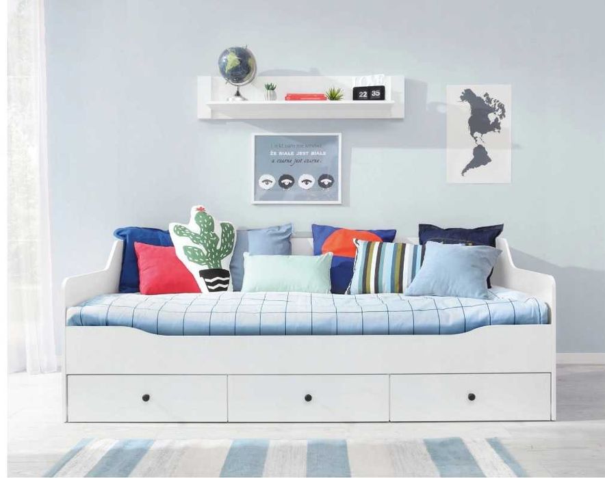 łóżko białe pojedyncze młodzieżowe Bergen 13 90x200 Biel Klasyczne