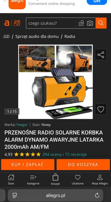 Przenośne radio solarne korbka alarm dynamo awaryjne latarka 2000