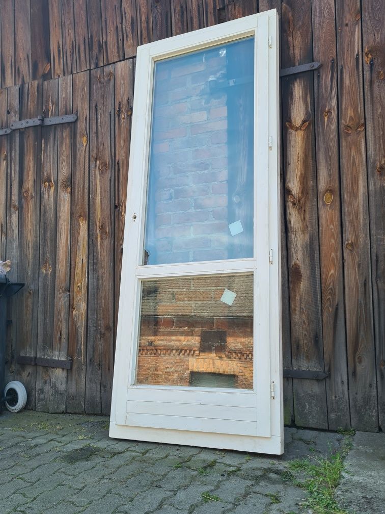 Dzwi/okno balkonowe drewniane białe