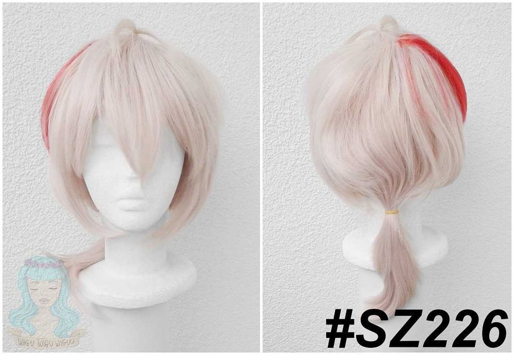 Kazuha Genshin Impact peruka szara brudny róż cosplay siwy wig z kitką
