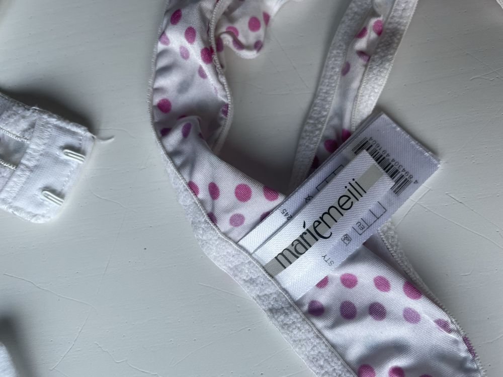 Nowy komplet bielizny w kropki różowy kokardki stringi stanik