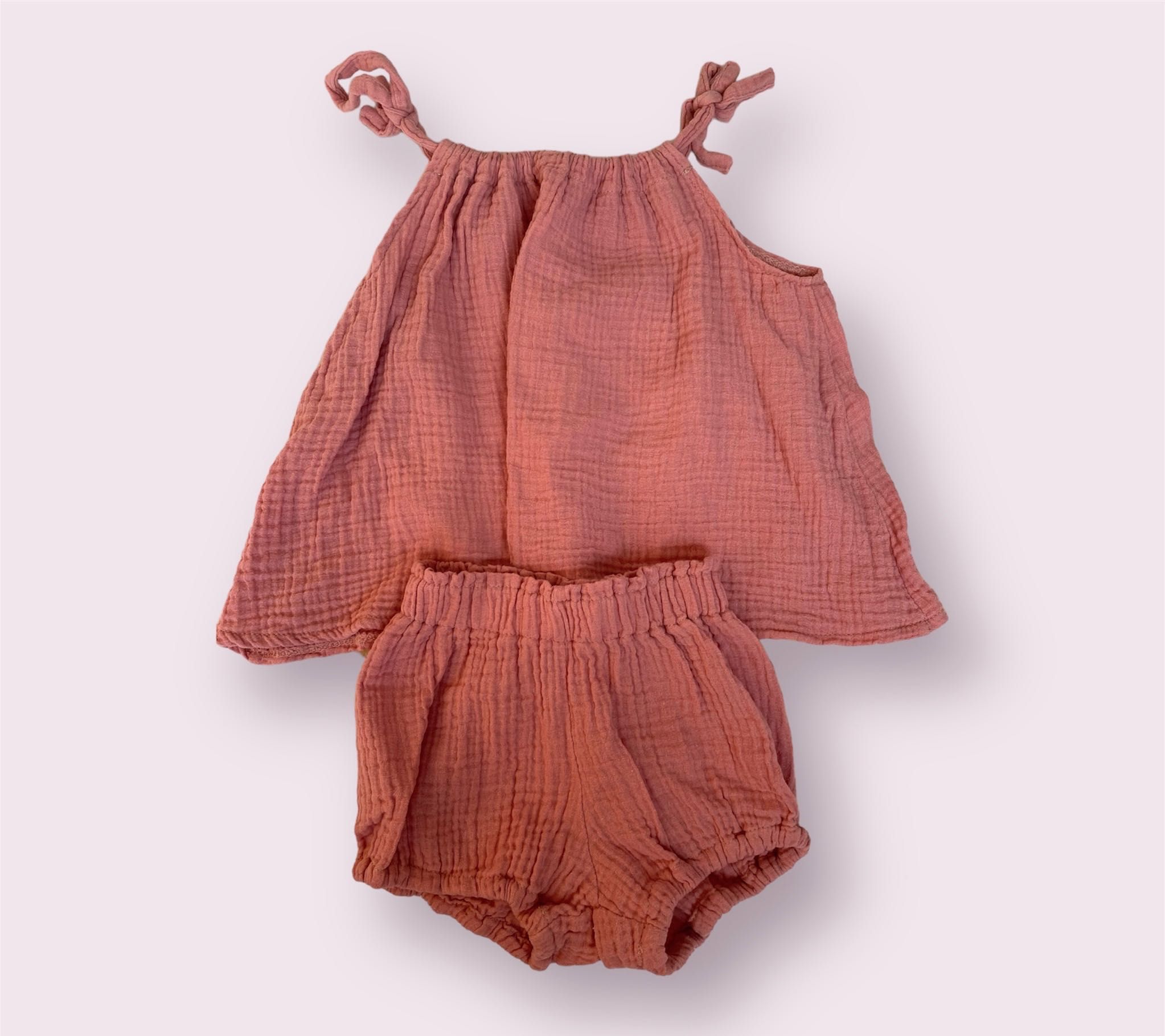 Летний комплект с муслина для девочки,муслиновый детский костюм 86 92