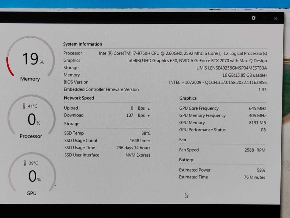 Gamingowy Laptop Intel Komplett QC7 RTX 2070 | i7-9750H | 16Gb | 256gb