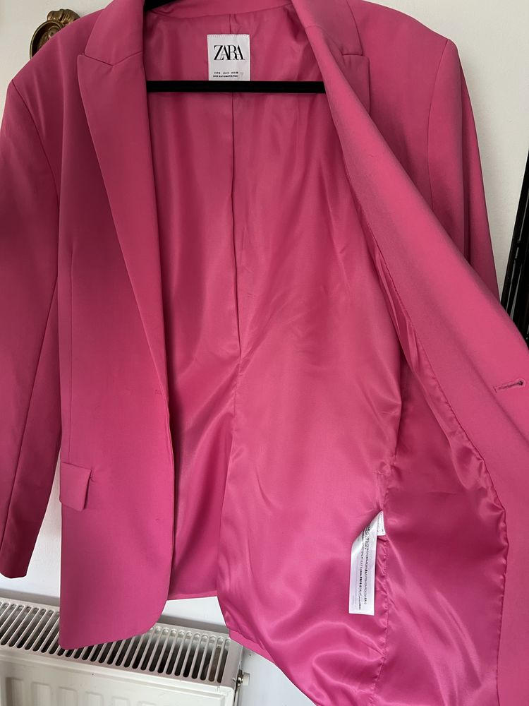 Zara długi żakiet marynarka oversize S damsja różowa elegancka