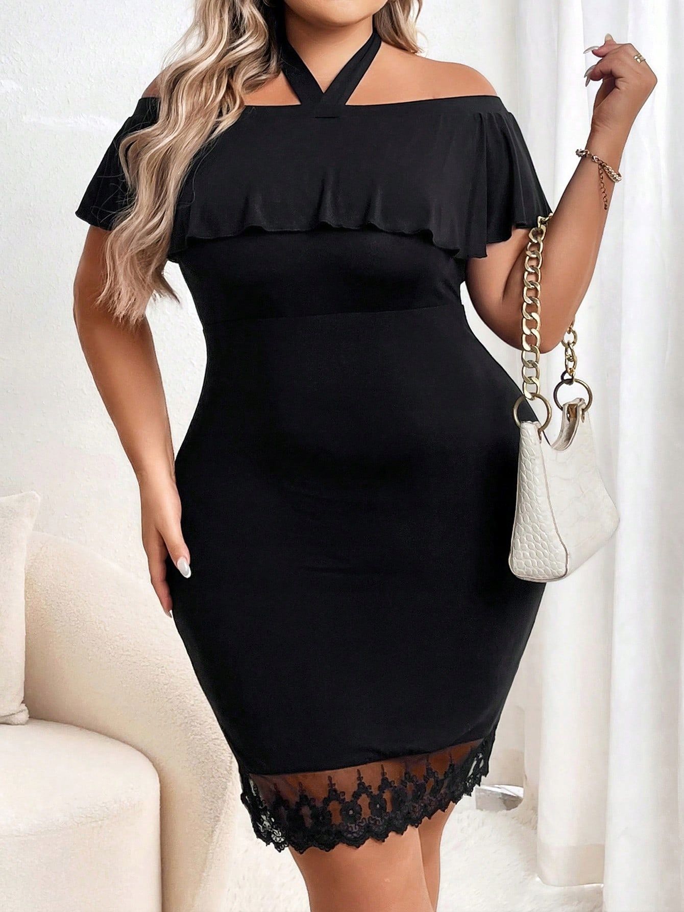 Sukienka Elegancka Z Wiskozy Z Koronkowym Wykończeniem Shein 4Xl 48