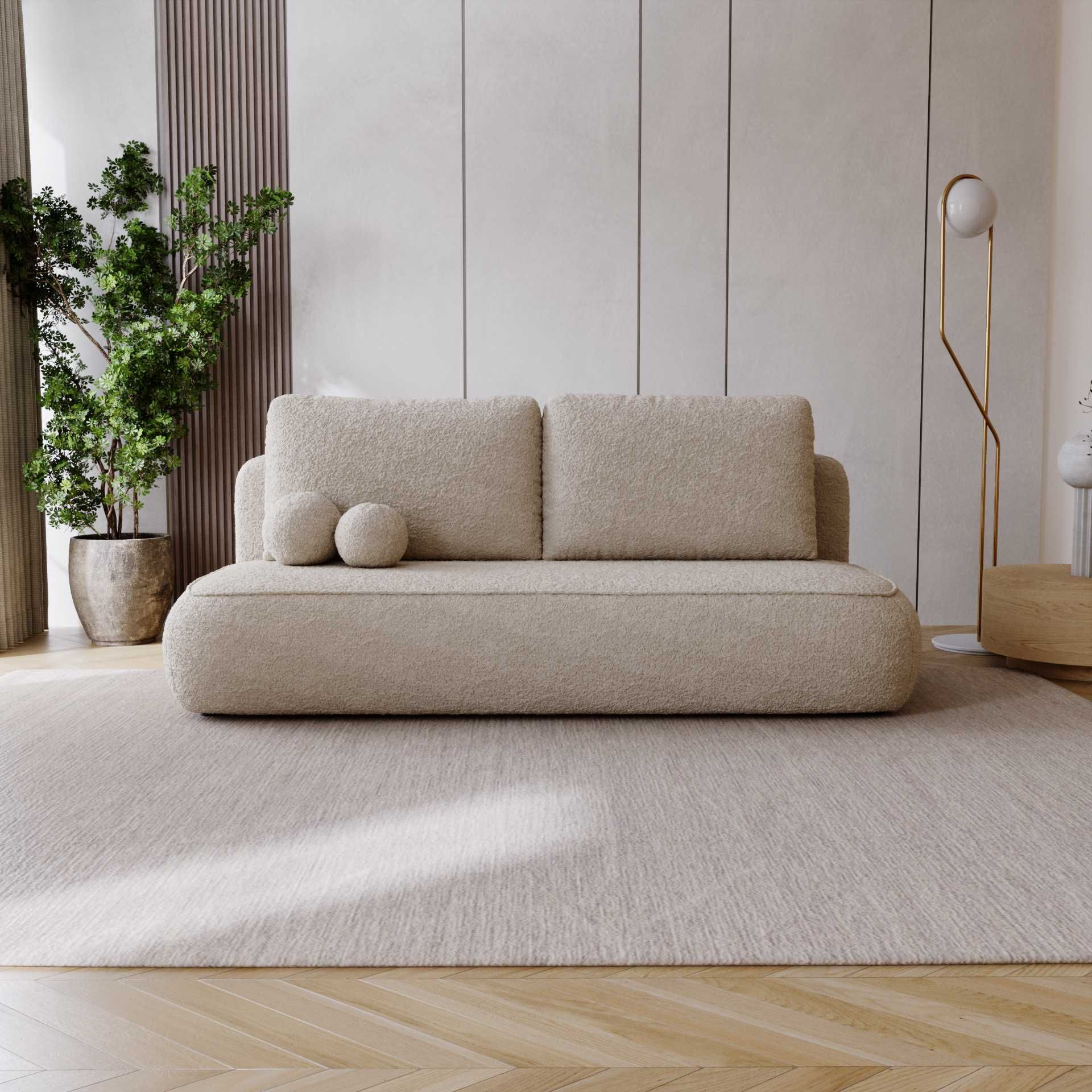KANAPA rozkładana NUVEM z funkcją spania sofa tkanina boucle PRODUCENT