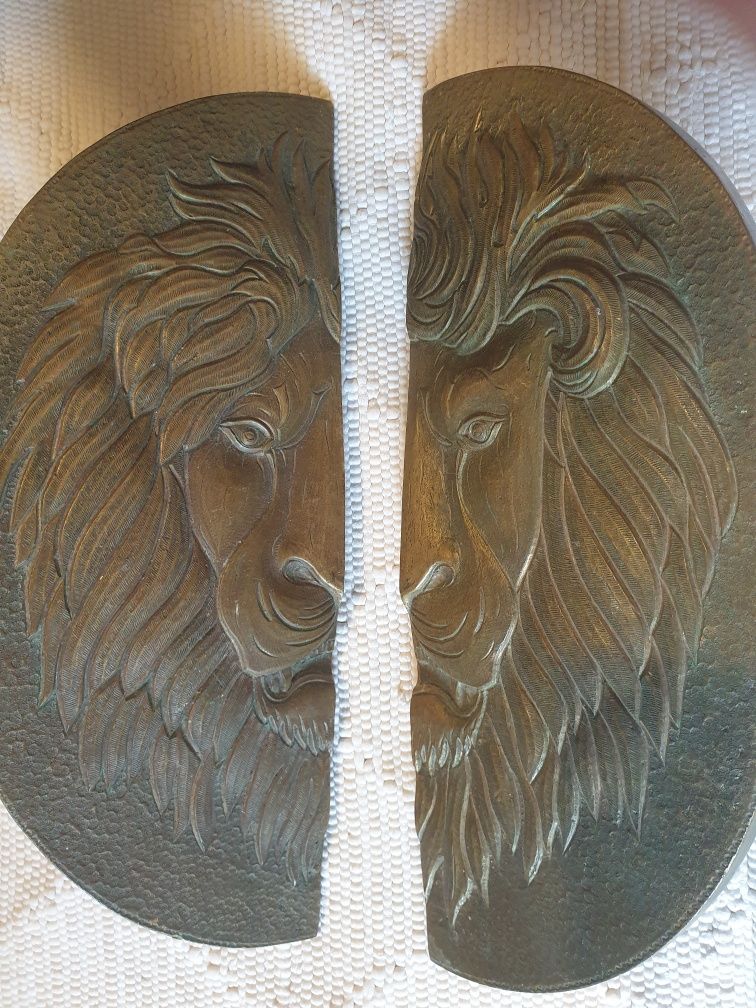 Raro enorme antigo puxador Cabeça de Leão em bronze