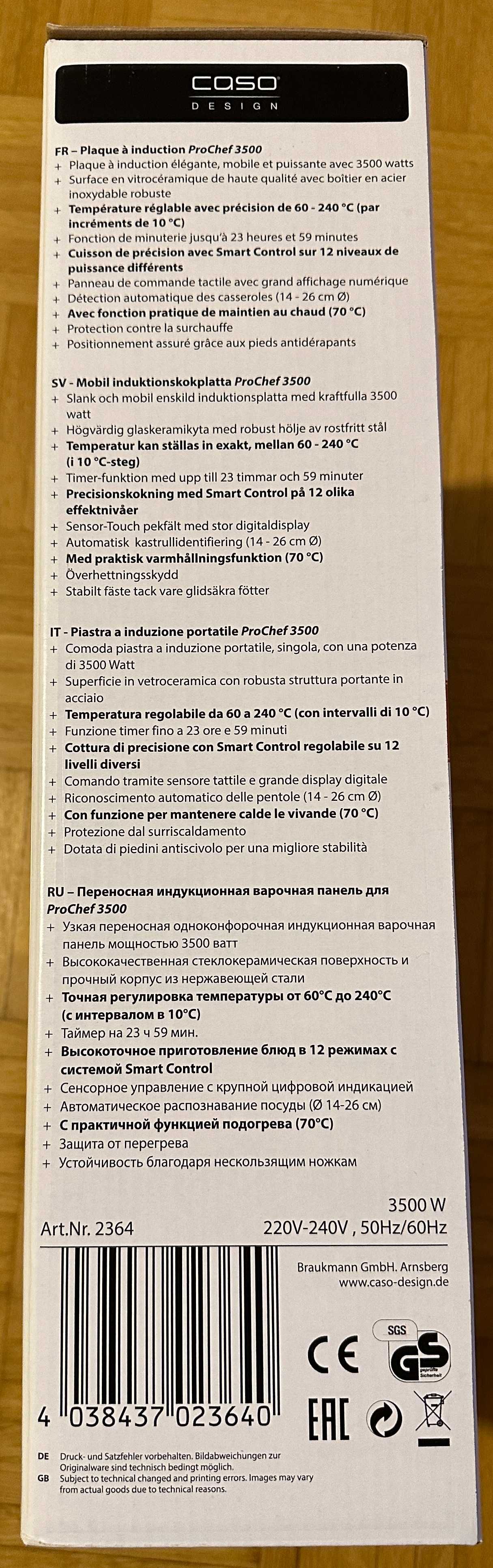 Profesjonalna kuchenka indukcyjna Caso 3500W