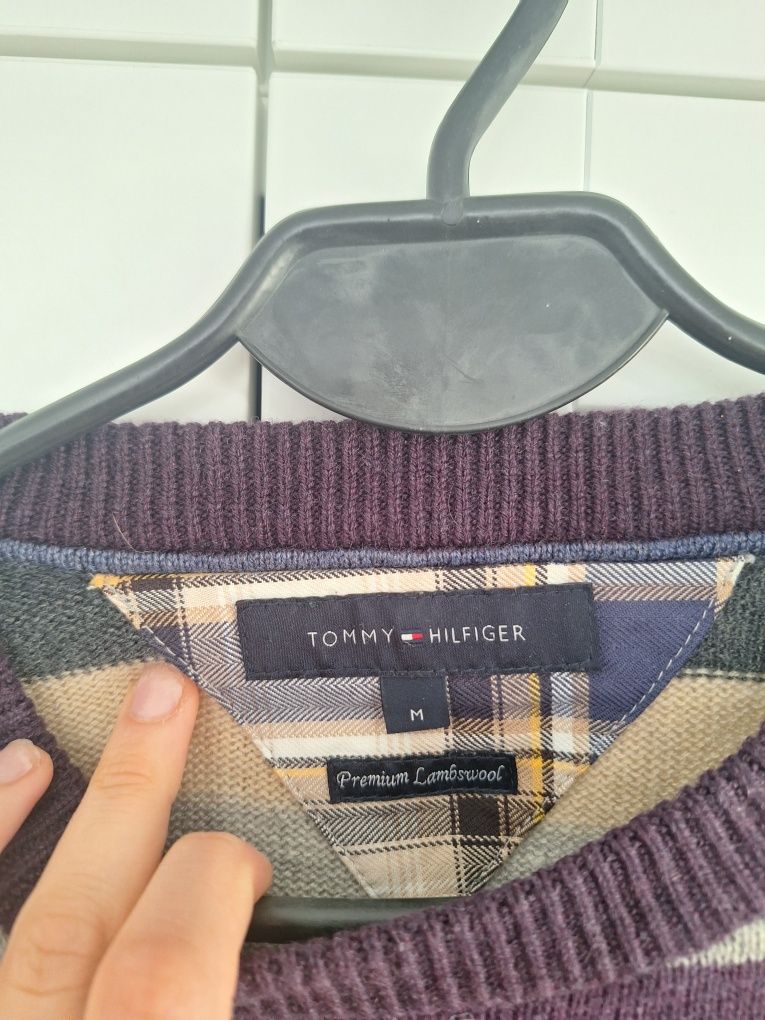 Luksusowy oryginalnn sweter męski tommy hilfiger jeans w paski casual