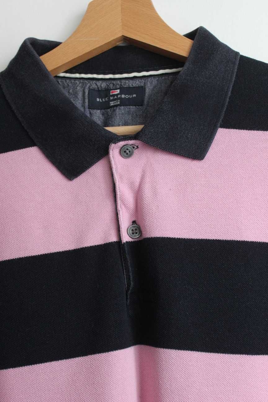 Blue Harbour - Koszulka polo t-shirt paski pasy różowy granatowy M