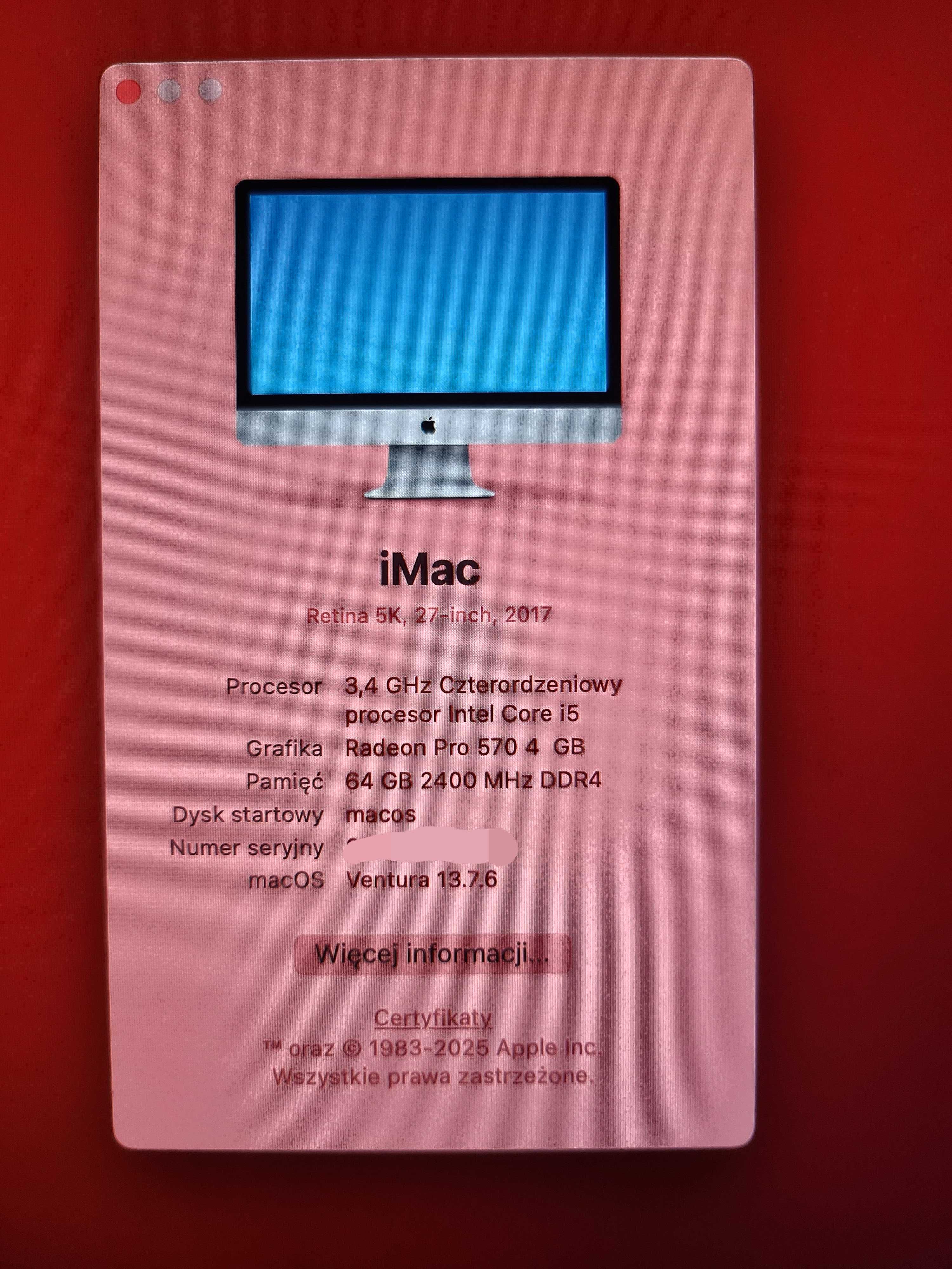 iMac 27 5K i5 64GB RAM 1 TB SSD klawiatura mysz