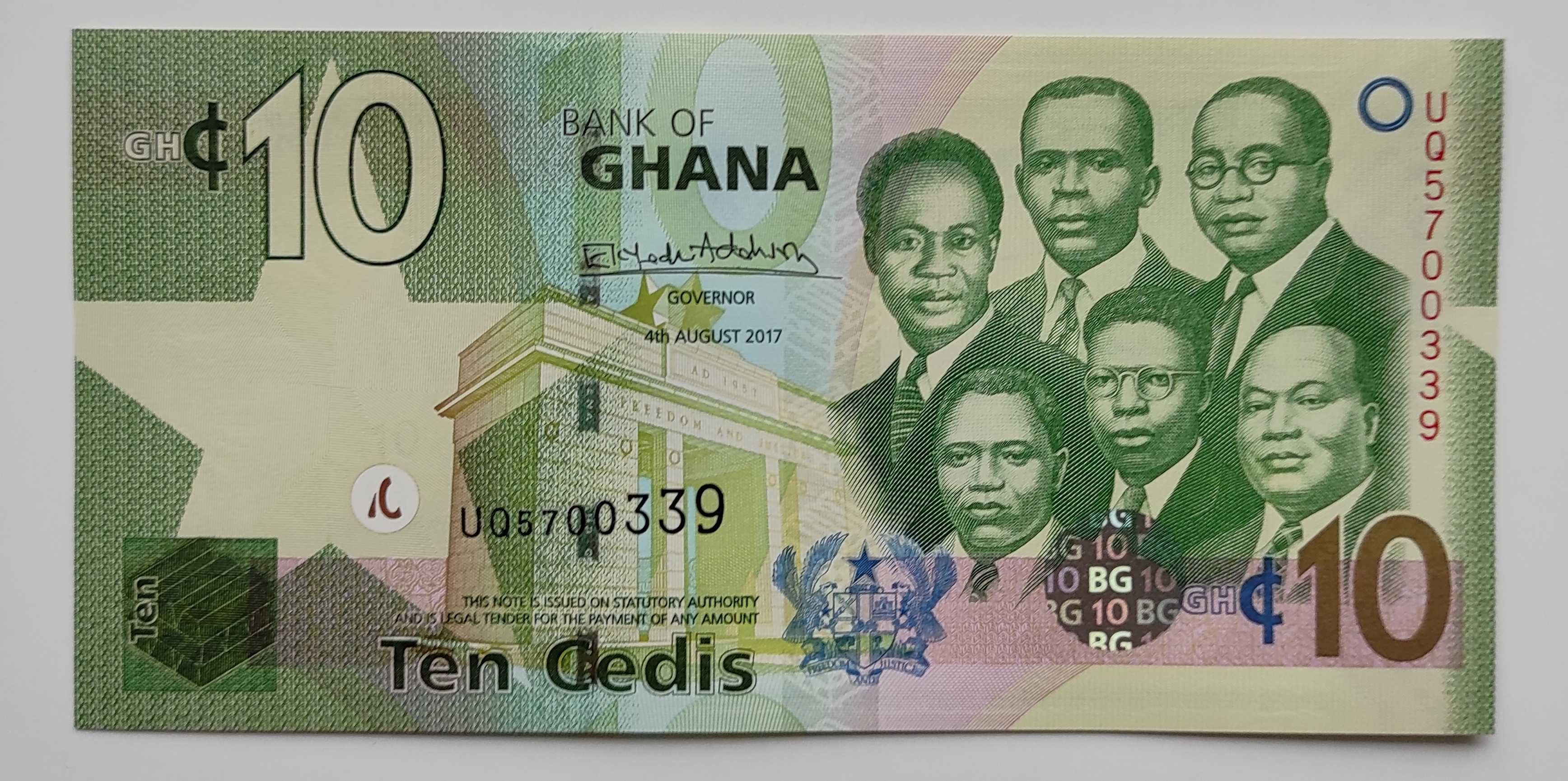 Banknot 10 Cedis Ghana 2017 UNC