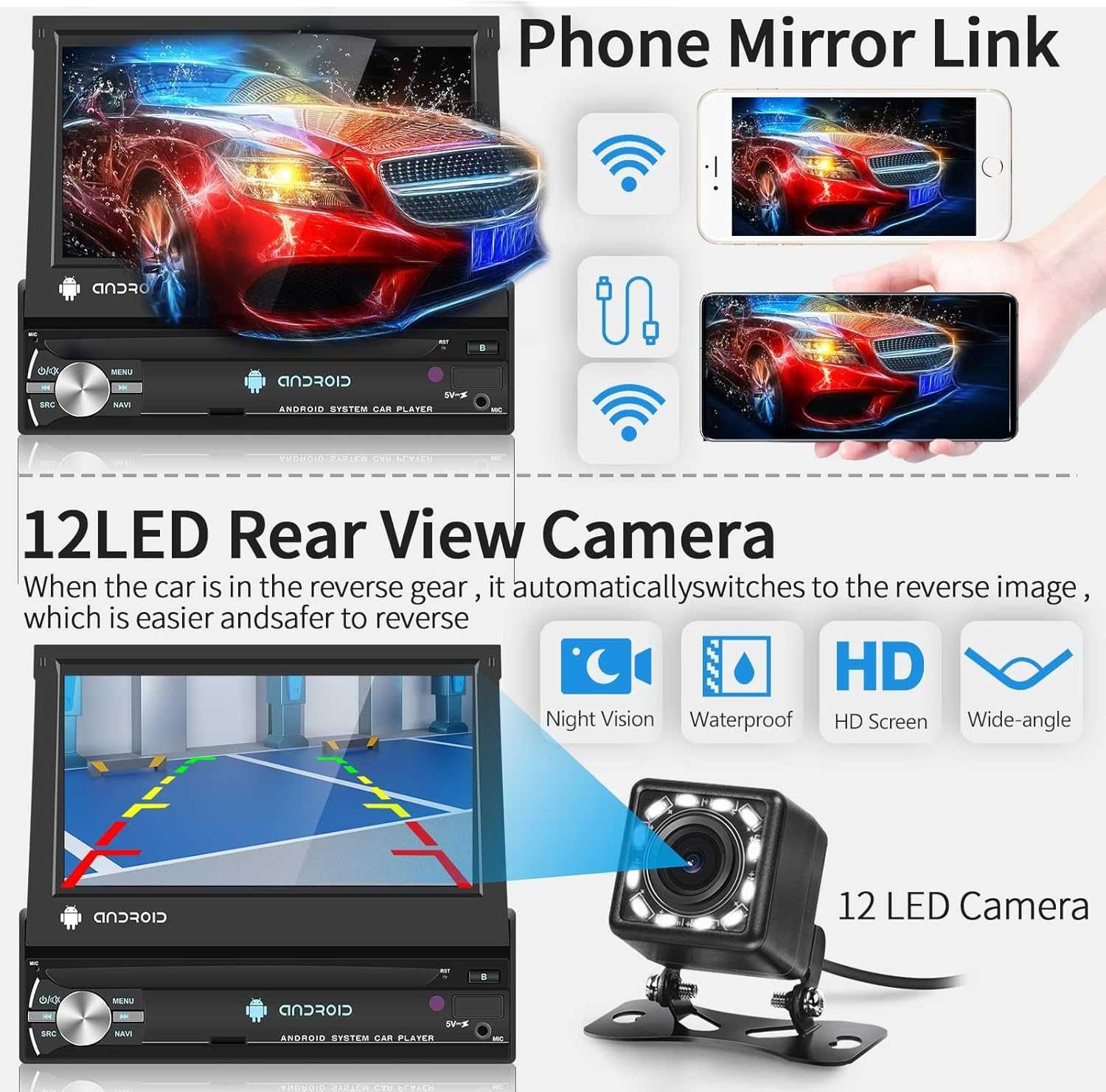 Radio 1 DIN android, ekran 7" GPS, , Bluetooth + KAMERA