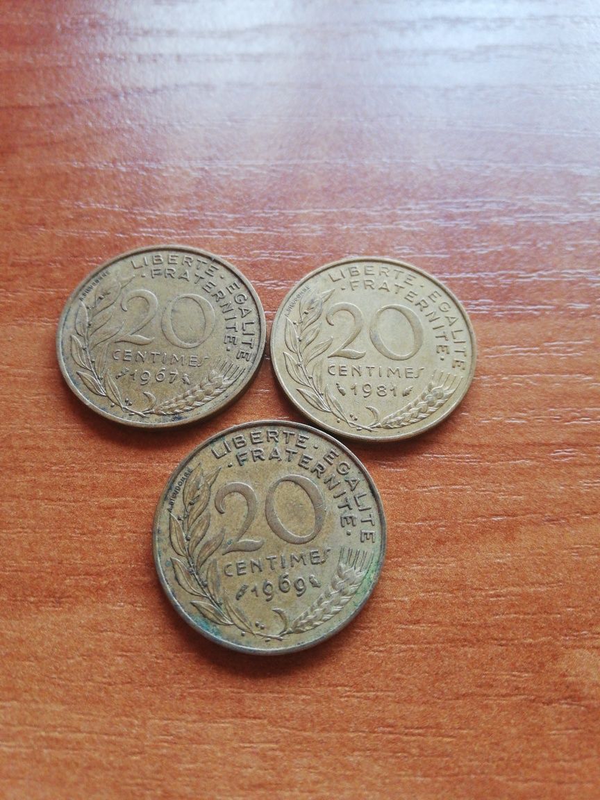 Moneta 20 centimes 1967/69/81(3sztuki)