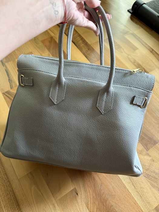 Torba kuferek Laura Biaggi skóra szara 35 cm