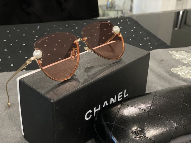 Piękne okulary przeciwsloneczne z perłą premium C hanel CC