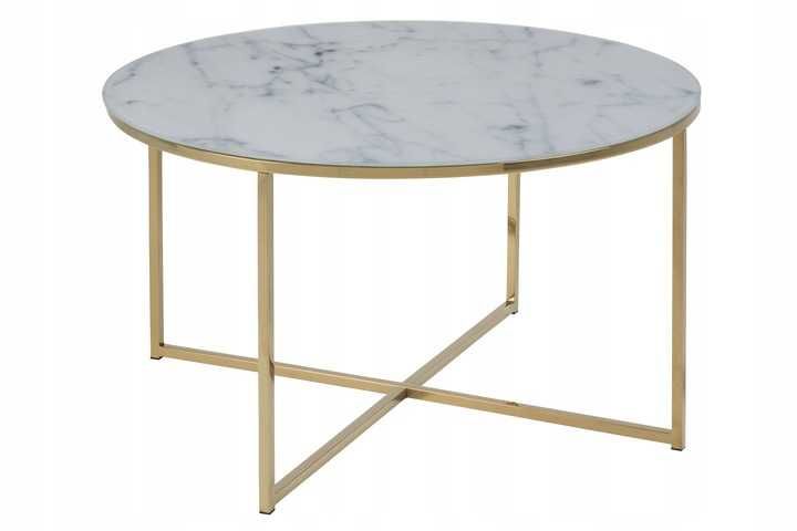 Stolik kawowy Actona Alisma 80x80x45cm wzór biały marmurek + złoty