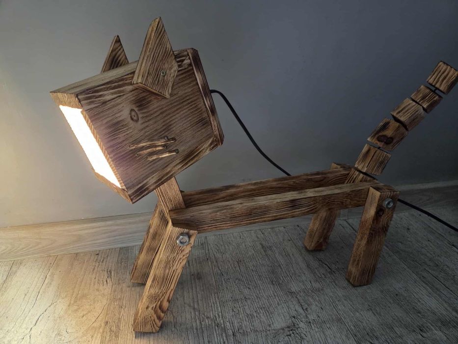 Lampka drewniana - kot/ Handmade loft /industrial