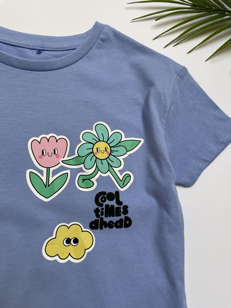 98-104 George bawełniana koszulka tshirt nadruk tęcza kwiaty smile UK