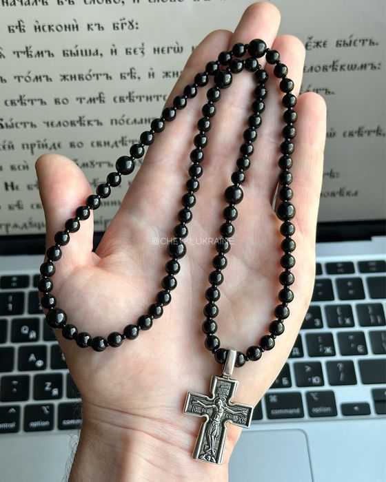 Чоловічий хрест Крест на бусах мужской православный брояница на шею