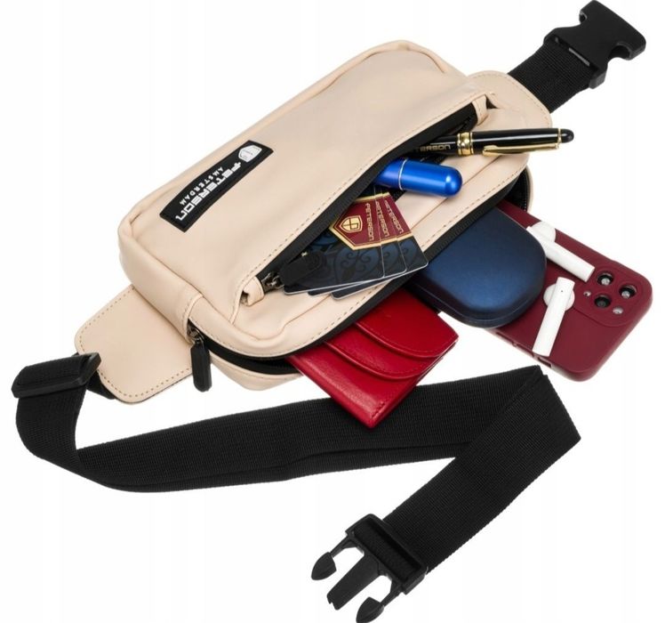 Saszetka nerka damska crossbody sportowa biodrówka pojemna nowa beżowa