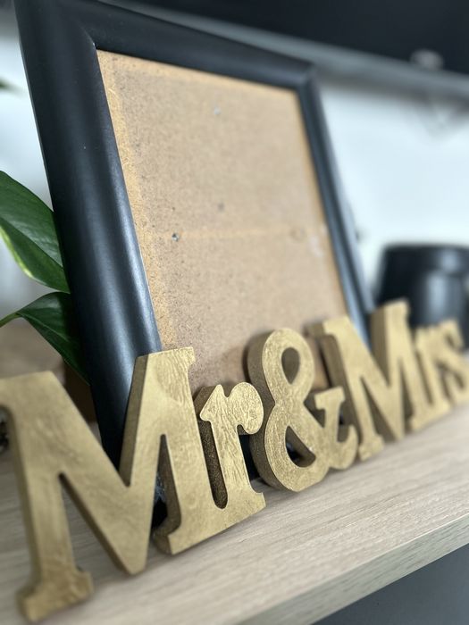 Ramka czarna mat zloto Mr&Mrs prezent dla pary dekoracja loft