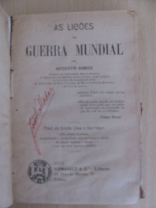 Raro - As Lições da Guerra Mundial Por Augustin Hamon - 1918