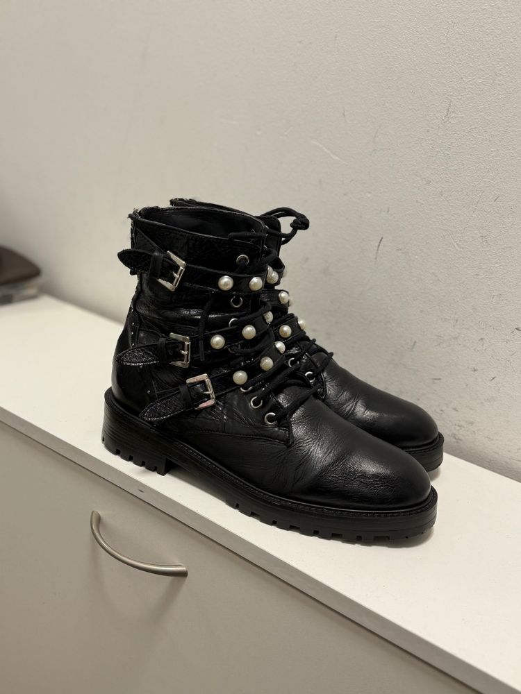 skórzane botki zara basic collection 40 rozmir
