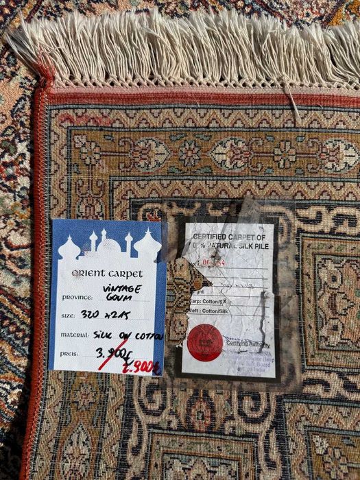 Vintage poprzecierany jedwabny dywan perski Ghoum 320x215 gal. 16 tyś