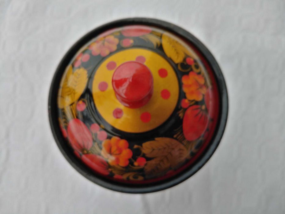 Khokhloma Artesanato Madeira - Taça com Tampa