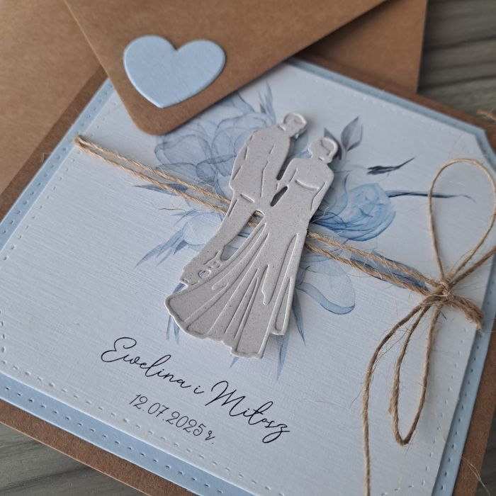 Kartka ślubna personalizowana z niebieskim akcentem