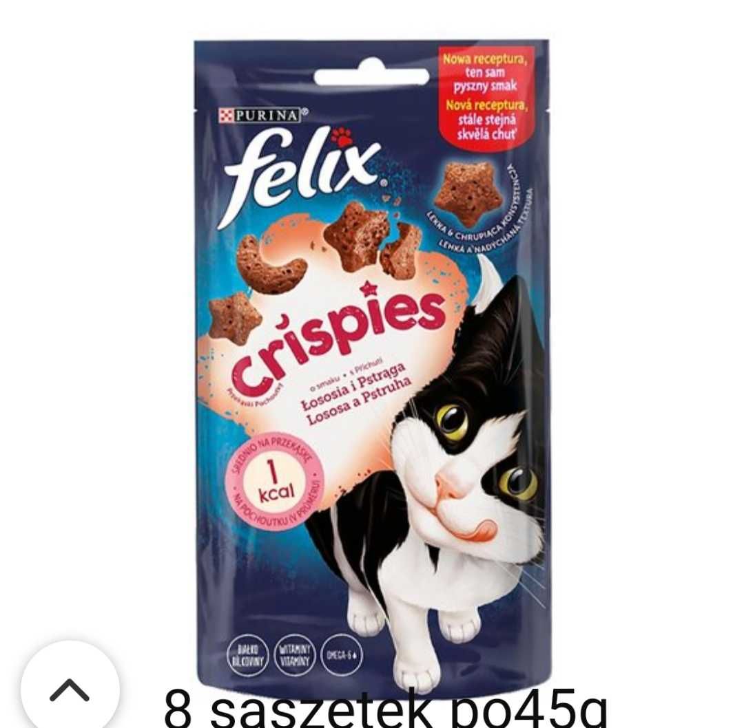Promocja!! 8x45g Felix crispies przysmak dla kota pstrag losos Purina