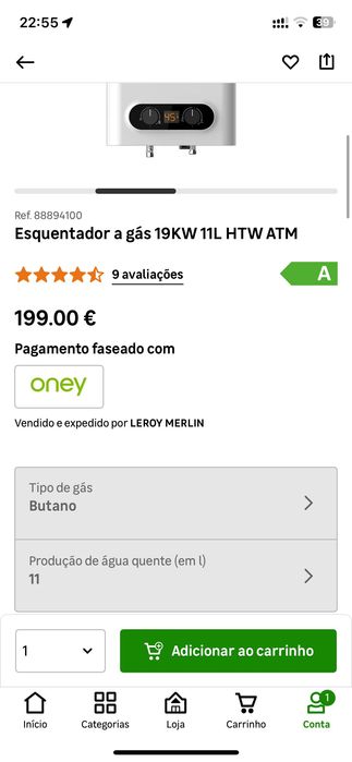 Esquentador a gas 11lts Atmosférico