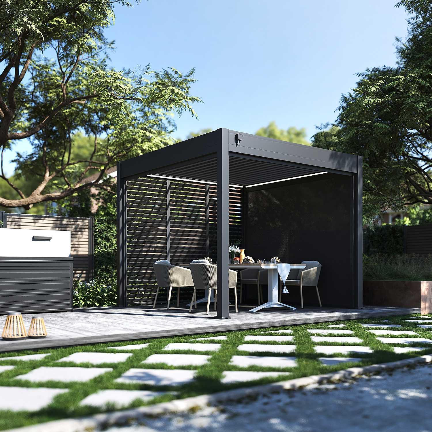 Pergola aluminiowa wolnostojąca. Zadaszenie żaluzjowe aluminiowe.