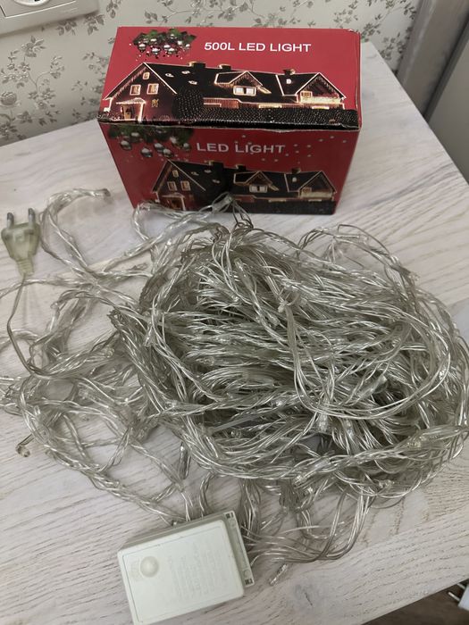 Гірлянда 500 LED, Теплий білий колір, прозорий дріт