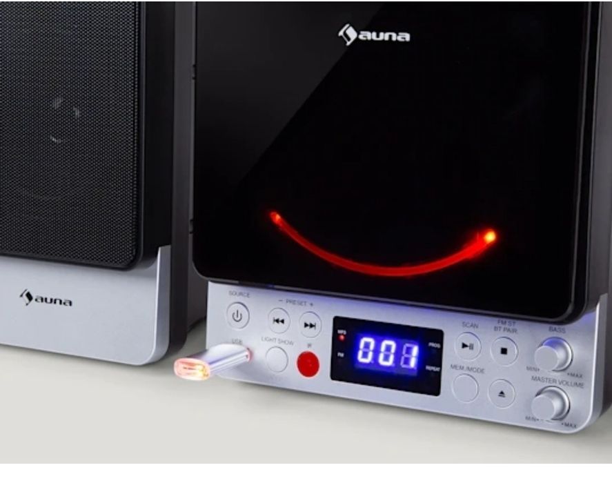 Auna mikro wieża bluetooth CD  USB AUX  podswietlanie radio pilot