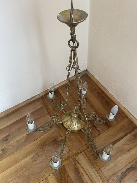 Żyrandol 6 ramion mosiądz