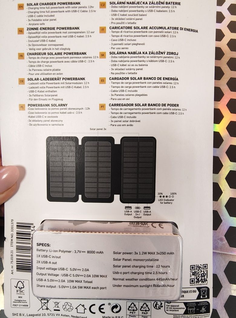 Powerbank solarny 8000 MAH