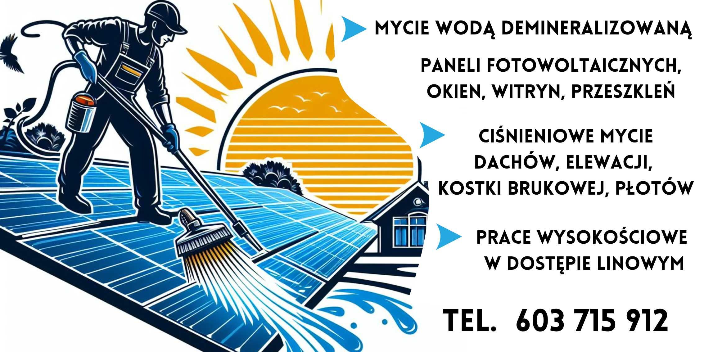 Mycie wodą demineralizowaną paneli fotowoltaiki przeszkleń hal okien