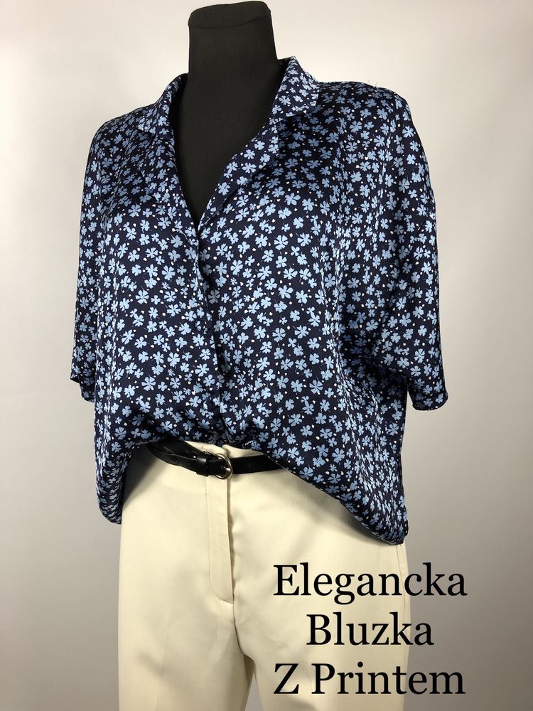 Granatowa elegancka krótka damska bluzka George z niebieskim printem