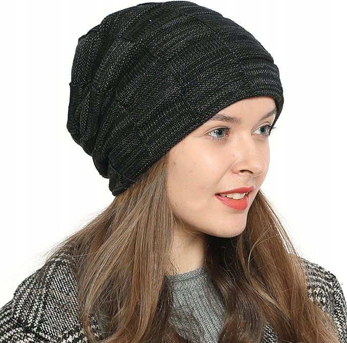 DonDon Damska Ciepła Czapka Zimowa Typu Slouch Beanie z Podszewką